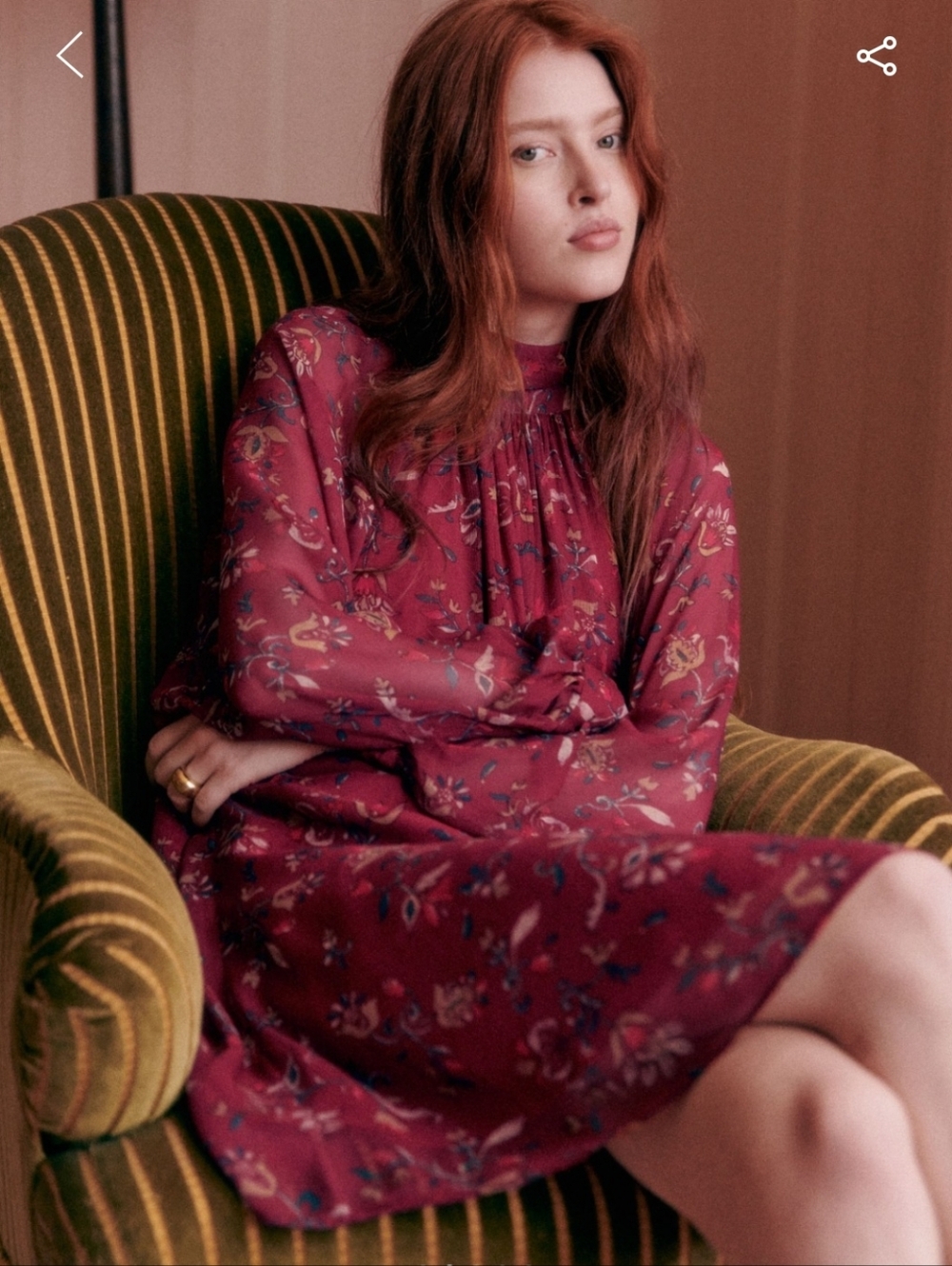 Sézane Allye Burgundy Floral Long-Sleeve Dress